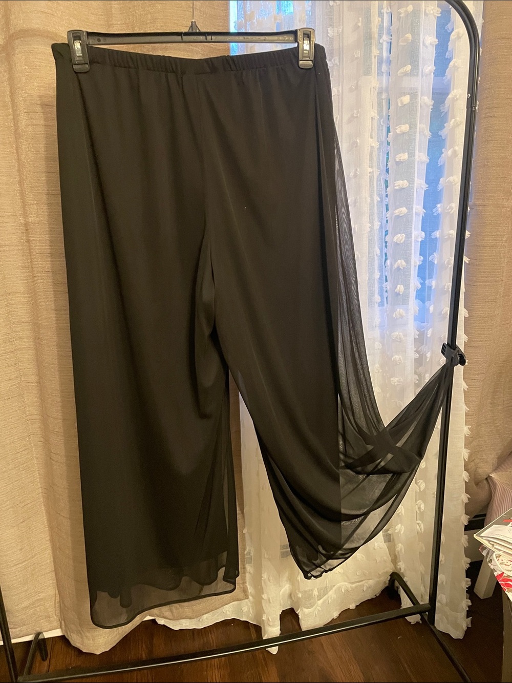 dressbarn Black Elastic-Waist Wide Leg Trousers